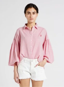 BERENICE CAMELIA - Gestreept, Katoenen Overhemd Met Klassieke Kraag | Oranje