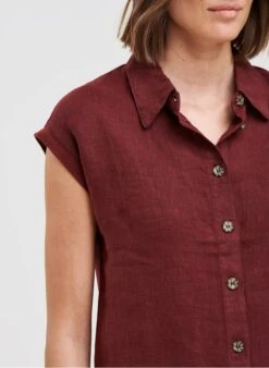 Linnen Blouse Met Klassieke Kraag | Rood -MORGAN Verkoop 4254465