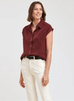 Linnen Blouse Met Klassieke Kraag | Rood