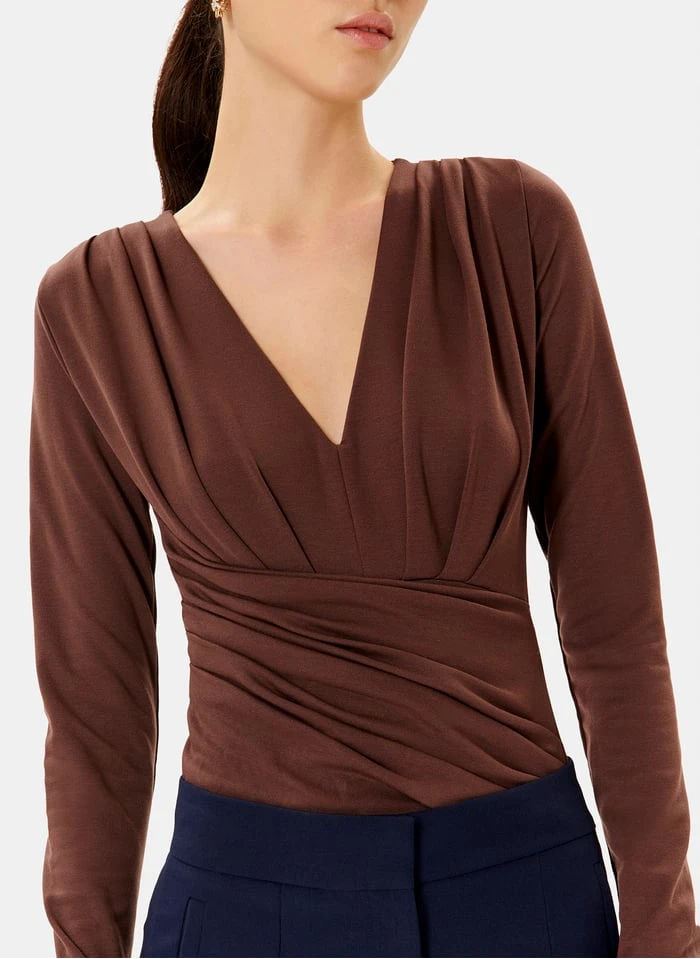 ZAPA BLOOM - Strakke Body Met V-hals | Bruin 3 ZAPA BLOOM - Strakke Body Met V-hals | Bruin