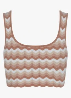 KOOKAI Top Met Vierkante Hals En Visgraatmotief Katoenblend | Beige -MORGAN Verkoop 4268884