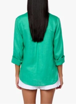 KOOKAI Recht, Linnen Overhemd Met Klassieke Kraag | Groen -MORGAN Verkoop 4270319