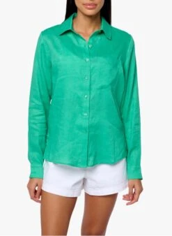 KOOKAI Recht, Linnen Overhemd Met Klassieke Kraag | Groen -MORGAN Verkoop 4270320